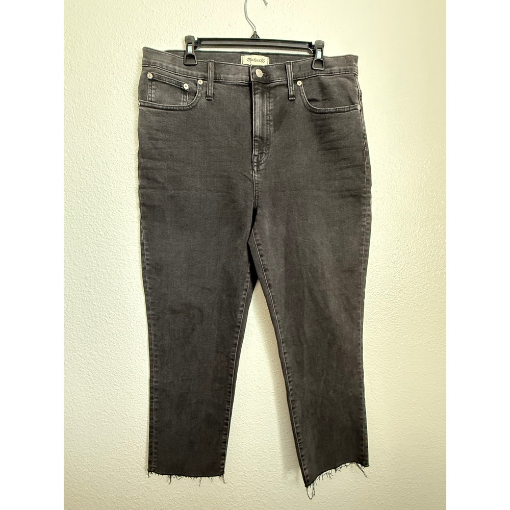 Madewell High-Rise Slim Crop Boyjean Washed Black Raw Hem Denim Jean Size 31 NEW